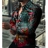 abordables Diseño Geométrico-Hombre Animal Tigre Diseño Geométrico Camisa Abotonar la camisa Manga Larga Moda Design Casual Exterior Vacaciones Festivos Otoño invierno Cuello Impresión 3D Abotonar Amarillo Rojo Azul Marino Azul