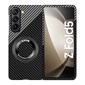 Недорогие Чехлы для Samsung-Чехол для телефона для Samsung Galaxy Z Fold 6 Z Fold 5 Z Fold 4 Z Fold 3 Z Fold 2 Книжка с подставкой Полноразмерная защитная установка Беспроводная зарядка Углеродное волокно