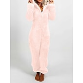 ieftine Îmbrăcăminte de dormit-pijama de pluș pentru femei, fleece, ureche de urs, hanorac roșu, pe lungime, căldură de iarnă, îmbrăcăminte confortabilă, îmbrăcăminte de dormit cu fermoar, ținute casual acasă, acasă