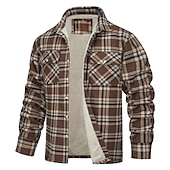 preiswerte Herrenjacken &amp; Herrenmäntel-Herren Trucker Jacke Hemdjacke Freizeitjacke Shacket Outdoor Freizeitskleidung Warm Herbst Winter Plaid Modisch Strassenmode Kargen Standard Schwarz Wein Blau Orange Grün Jacken