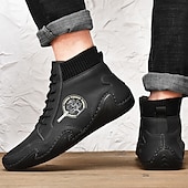 tanie Botki-męskie buty vintage z wysoką cholewką – sznurowane, codzienne buty outdoorowe z antypoślizgową podeszwą do wędrówek i codziennego noszenia