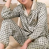 abordables Pyjamas-Homme Vêtements de Nuit Haut de pyjama et pantalon Pyjama en soie 2 Pièces Impressions Graphiques Simple Confort Maison Quotidien Fausse soie Respirant Revers manche longue Pantalon Avec Poches Ét