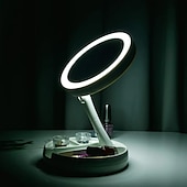 economico Gadget bagno-Specchio per il trucco pieghevole 1 pezzo con organizer per scatola portaoggetti con luce a LED, bifacciale 1x &amp; Specchio retrattile ingranditore 10x per tavolo, toeletta, cosmetici