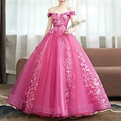 preiswerte Ballkleid-Ballkleid Quinceanera Kleider Prinzessin Kleid rot grün Kleid Quinceanera bodenlang ärmellos schulterfrei Polyester mit Applikationen Kleid zum Beeindrucken 2025