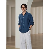 cheap Luxury Linen Shirts-10% Linen Button-Down Men&#039;s Shirt Linen Shirt White Pink Navy Blue Long Sleeve Solid Color Collar Spring &amp; Summer Casual Daily Clothing Apparel