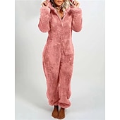 ieftine Îmbrăcăminte de dormit-pijama de pluș pentru femei, fleece, ureche de urs, hanorac roșu, pe lungime, căldură de iarnă, îmbrăcăminte confortabilă, îmbrăcăminte de dormit cu fermoar, ținute casual acasă, acasă