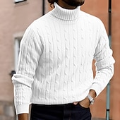 billige genser for menn-Herre Turtleneck genser Genser Riflet Kabel Strikke Strikket عادي Rullekrage Hold Varm Moderne Moderne Dagligdagstøy Ut på byen Klær Høst vinter Svart Hvit M L XL