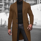 billiga Trenchcoat för män-Herr Vinterkappa Rock Lång trenchcoat Utomhus Dagliga kläder Höst vinter Polyester Håller värmen Vindtät Ytterkläder Kläder Mode Streetwear Slät Kavajslag Enkelknäppt