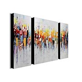 お買い得  抽象画-3パネル油絵キャンバスに100％手作りの手描きの壁アートカラフルな水平抽象モダンな家の装飾の装飾引き伸ばされたフレームとロールキャンバス