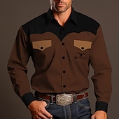 cheap Men&#039;s Western Shirts-Men&#039;s Cowboy Shirt Western Shirt Cowboy Shirt Long Sleeve Vintage Western Style Outdoor Street Casual Daily Fall &amp; Winter Turndown Buttons Print Brown khaki