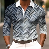 Men's Geometric Polo Shirts Golf Shirt Long Sleeve Polo Shirts Collared Shirts Business Casual WorkWear Formal Wear Festival Wear 3D Print Buttons Fall & Winter Yellow Blue4