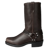 お買い得  バイカーブーツ-メンズ ブラウン ディストレスト フェイクレザー モーターサイクルブーツ - バイカーやカジュアルウェアに最適な、丈夫な構造のクラシックなハーネススタイル