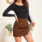 olcso Sima szoknyák-Női Szoknya Bodycon Divat Szexi Mini Magas derék Szoknyák Egyszínű Töredezett végű Vakáció Utca Bor Fekete Arcpír rózsaszín Barna Tél Kecskebőr