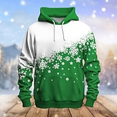 billiga Julscen outfit-jul mäns julscen 3d huvtröjor grafisk snöflinga mode 3d-tryck sport utomhus semester huvtröjor röd blå långärmad huvtryck framficka vår &amp;amp;  höstdesignerskjorta