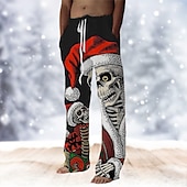 お買い得  面白いクリスマス衣装-クリスマスハワイアンパンツ 男性用 おかしい スカル パンツ 巾着ゴムウエスト カジュアル パーティーイブニングウェア クリスマスパーティー ビーチウェア ストレートレッグパンツ 3Dプリント ブラック ブルー グリーン