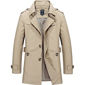 billiga Trenchcoat för män-Herr Övergångsjacka Trenchcoat Utomhus Alla årstider Polyester Vindtät jacka Ytterkläder Kläder Streetwear Slät Framficka Kavajslag Enkelknäppt