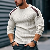 Men's Pullover Sweater Jumper Cropped Sweater Ribbed Crochet Knit Regular Knitted Color Block Crew Neck Keep Warm Modern Contemporary Daily Wear Going out Clothing Apparel Raglan Sleeves Fall Winter3