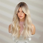 economico Parrucche trendy sintetiche-Parrucche bionde lunghe con ombre ombre Parrucche ondulate a strati dall&#039;aspetto naturale per le donne Parrucche per capelli resistenti al calore Parrucche sintetiche per feste cosplay Parrucche per