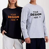 tanie odzież męska na zamówienie-unisex, niestandardowa, 100% bawełniana koszula z długim rękawem i okrągłym dekoltem, wiosna&amp;amp; jesienne bluzki czarny biały żółty niebieski szary