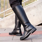 abordables Botas de ciclista-Botas de moto de piel sintética negra para hombre con cremallera lateral, botas de montar clásicas hasta la rodilla para motociclistas y ropa informal