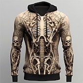 Halloween Day of the Dead Skull Men's Graphic Skeleton Hoodie Hoodies Sweatshirt Daily Basic Long Sleeve Hooded Sports Outdoor Holiday Light Brown Brown Spring Fall Designer4
