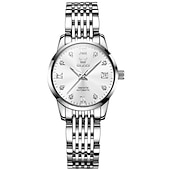 cheap Mechanical Watches-OLEVS 6673 Fashion Business Silver Stainless Steel Women Mechanical Watches Top Brand Luxury Waterproof Automatic Watch