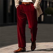 levne Volný-Pánské Oblekové Kalhoty Kalhoty pro volný čas Sametové kalhoty Přední kapsa Straight-Leg Bez vzoru Pohodlné Obchod Denní Dovolená Módní Elegantní &amp; moderní Vojenská zelená Fialová