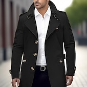 billiga Trenchcoat för män-Herr Övergångsjacka Trenchcoat Utomhus Alla årstider Polyester Vindtät jacka Ytterkläder Kläder Streetwear Slät Framficka Kavajslag Enkelknäppt