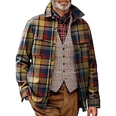preiswerte Hemdjacke für Herren-Herren Plaid Farbblock Hemd Hemdjacke Overshirt Langarm Vintage Outdoor Strasse Casual Herbst Winter Umlegekragen Knopf Tasche Bedruckt Grün Kaki