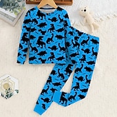 cheap Boy&#039;s 3D Animals-Boys 3D Dinosaur Pajama Sets Long Sleeve 3D Print Fall Winter Active Cool Daily Kids 3-12 Years Crew Neck Home Causal Indoor Regular Fit