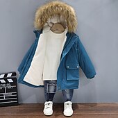 cheap Boy&#039;s Downs &amp; Puffer Jacket-Kids Boys&#039; Fleece Jacket Hoodie Jacket Outerwear Solid Color Long Sleeve Zipper Coat Outdoor Cotton Adorable Daily Yellow Pink Navy Blue Spring Fall 7-13 Years