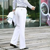 economico Fiammata-Per uomo Laurea Pantaloni Eleganti Pantaloni a Zampa Pantaloni a zampa Pantaloni Tasca Gamba Dritta Tinta unita Comodità Matrimonio Ufficio Affari Streetwear Retrò Nero Bianco Micro-elastico