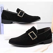 cheap Semi-Formal-Men&#039;s Brown Faux Suede Loafers with Metal Buckle – Classic Slip-On Shoes for Everyday Comfort