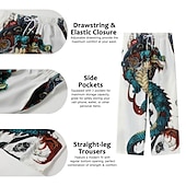 cheap Men&#039;s Printed Casual Pants-Men&#039;s Trousers Summer Pants Beach Pants Drawstring Elastic Waist Front Pocket Dragon Graphic Prints Comfort Soft Casual Daily Fashion Designer White Green