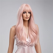 abordables Perruques Synthétiques Sans Bonnet-perruque synthétique bouclée perruque bang soignée long brun rose cheveux synthétiques design à la mode pour femmes naturel facile à transporter rose brun perruques de fête de Noël