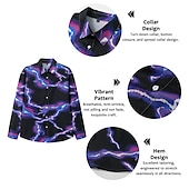 ieftine Model 3D-Bărbați Fulger Cămașă Manșon Lung Modă Designer Casual În aer liber Concediu Vară Primăvară Răsfrânt Imprimeu Buton în jos Galben Deschis Negru Alb Galben Roșu-aprins