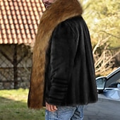 levne Pánské bundy a kabáty-Pánské Zimní kabát Zimní bunda Kabát z umělé kožešiny Venkovní Denní nošení Teplý Podzim Zima Barevné bloky Módní Šik ven Klopa Standardní Černá Saka