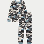 levne 3D sporty a hry pro chlapce-Chlapecké 3D maskování Sady nočního prádla Dlouhý rukáv 3D tisk Podzim Zima Aktivní Chladný Denní Polyester Děti 3-12 let Tričkový Domů Ležérní Vevnitř Běžný