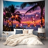 Недорогие Тапестри́ на океа́нском пляже-Пляжное освещение, подвесной гобелен, настенное искусство, большой гобелен, фреска, декор, фотография, фон, одеяло, занавеска, украшение для дома, спальни, гостиной