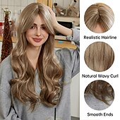 voordelige Synthetische trendy pruiken-26 inch synthetische pruik damespruik blond lang golvend haar mode dagelijks feest cosplay