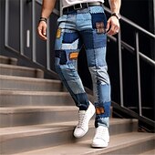 お買い得  スリム-カラーブロック 格子柄 ビジネス カジュアル 男性用 3Dプリント スーツ パンツ アウトドア デイリーウェア ストリートウェア ポリエステル ネイビーブルー ロイヤルブルー ブルー S M L ミディアムウエスト 弾性 パンツ