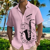 olcso Zene és gitárok-Férfi Zene Jegyzetek Hangszer Ing Hawaii ing Gombos póló Rövid ujjú Divat Dizájn Alkalmi Szabadtéri Utca Hétköznapi Nyár Tavasz Térfogatcsökkenés Nyomtatott Fehér Arcpír rózsaszín Medence Lóhere