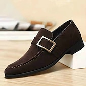 cheap Semi-Formal-Men&#039;s Brown Faux Suede Loafers with Metal Buckle – Classic Slip-On Shoes for Everyday Comfort