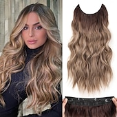 cheap Clip in Extensions-Hair Extensions 20 Inch Long Wavy Blonde Hair Extensions with Invisible Wire Adjustable Size 4 Secure Clips in Hair Extensions for Women