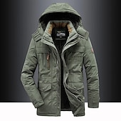 billiga Sportjacka-vandring fleecejacka herr vinterjacka tjock varm huva parka militär vindjacka utomhus avtagbar keps svart trenchcoat ytterkläder jakt skidor snowboard camping grottgrön armégrön khakiblå