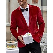 cheap Men&#039;s Blazers-Men&#039;s Velvet Blazer Blazer Business Formal Evening Wedding Party Fashion Casual Spring &amp;  Fall Polyester Plain Pocket Casual / Daily Single Breasted Two-button Blazer Black Red Blue Purple