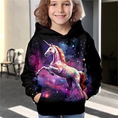 economico Cartone animato 3D della ragazza-Da ragazza 3D Cielo stellato Unicorno Felpa con cappuccio Pullover Manica lunga Stampa 3D Autunno Inverno Attivo Di tendenza stile sveglio Bambino 3-12 anni Esterno Informale Giornaliero Standard