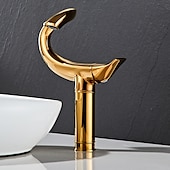 abordables Classiques-Robinet de lavabo de salle de bain incurvé pour vasque, robinets de bain à un trou à poignée unique avec interrupteur d&#039;eau chaude et froide, valve en céramique à l&#039;intérieur