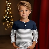 abordables Visión 3D y Geometría del Niño-Chico 3D Raya Camiseta navideña Camiseta henley Manga Larga Impresión 3D Otoño Invierno Deportes Moda Ropa de calle Niños 3-12 años 4-12 años Cuello Barco Exterior Casual Diario Ajuste regular