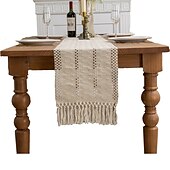 economico Runner da tavolo-Runner da tavolo in misto cotone e lino decorazione per il tavolo da pranzo, runner da tavolo in stile rustico con bandiera da tavolo per cene di nozze e feste